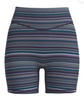 Striped High-Waist Bike Shorts in Teal & Navy